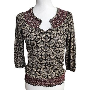 Lucky Brand Black and Cream Geometric Blouse